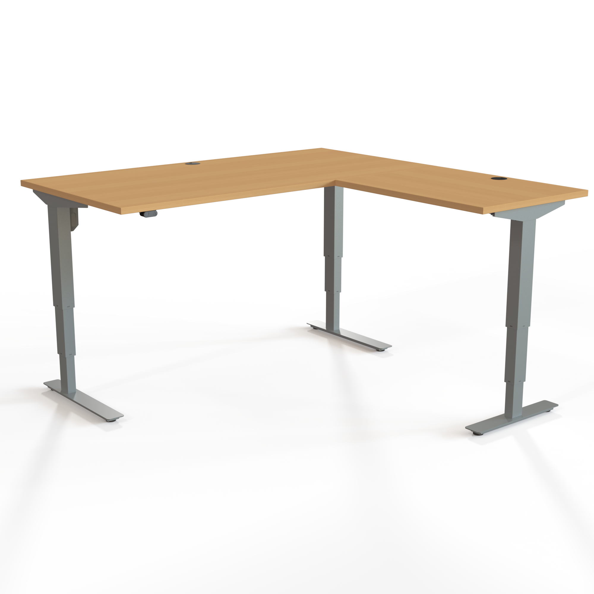 Elektrisch verstelbaar bureau | 160x160 cm | Beuken met zilver frame