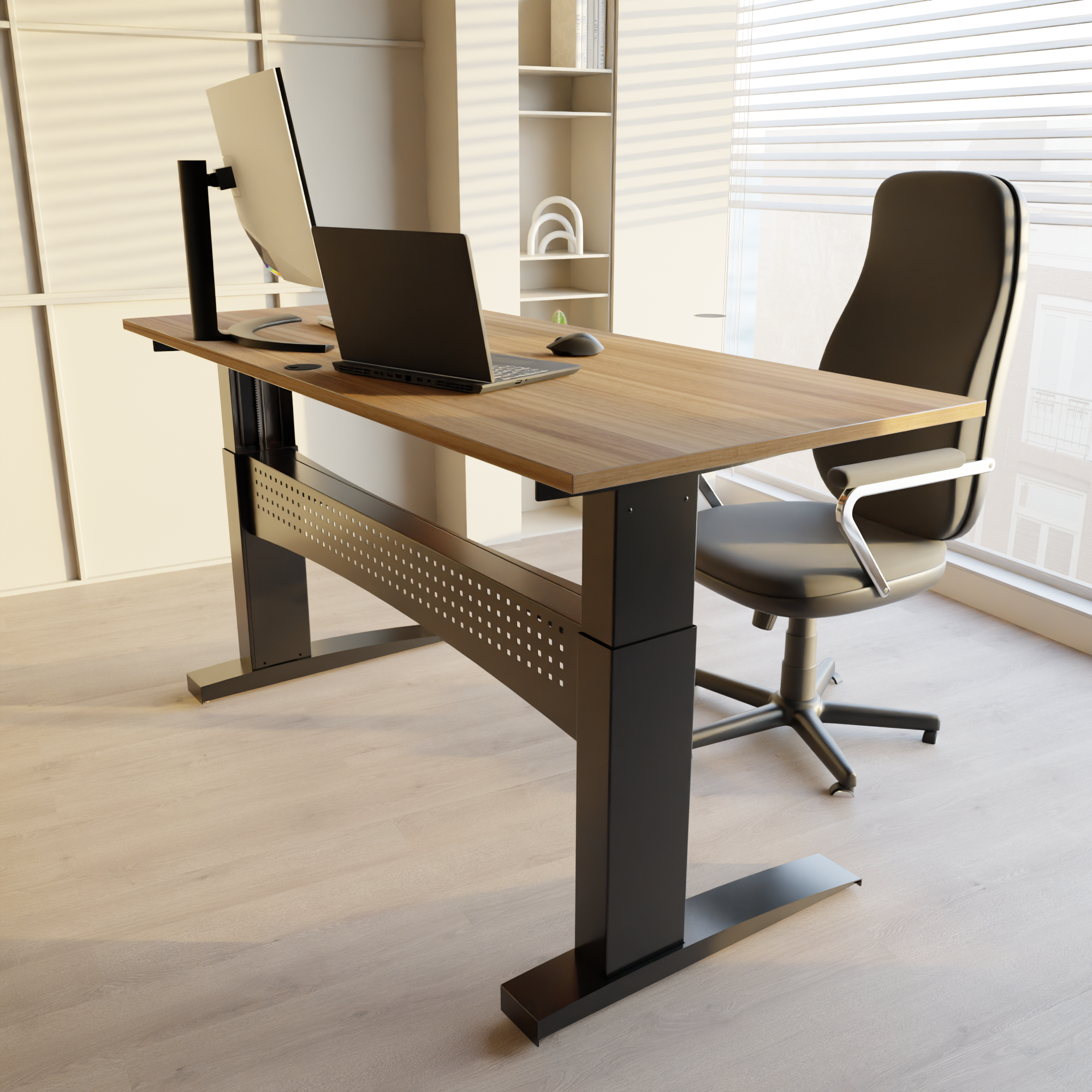 Elektrisch verstelbaar bureau | 180x80 cm | Walnoot met zwart frame