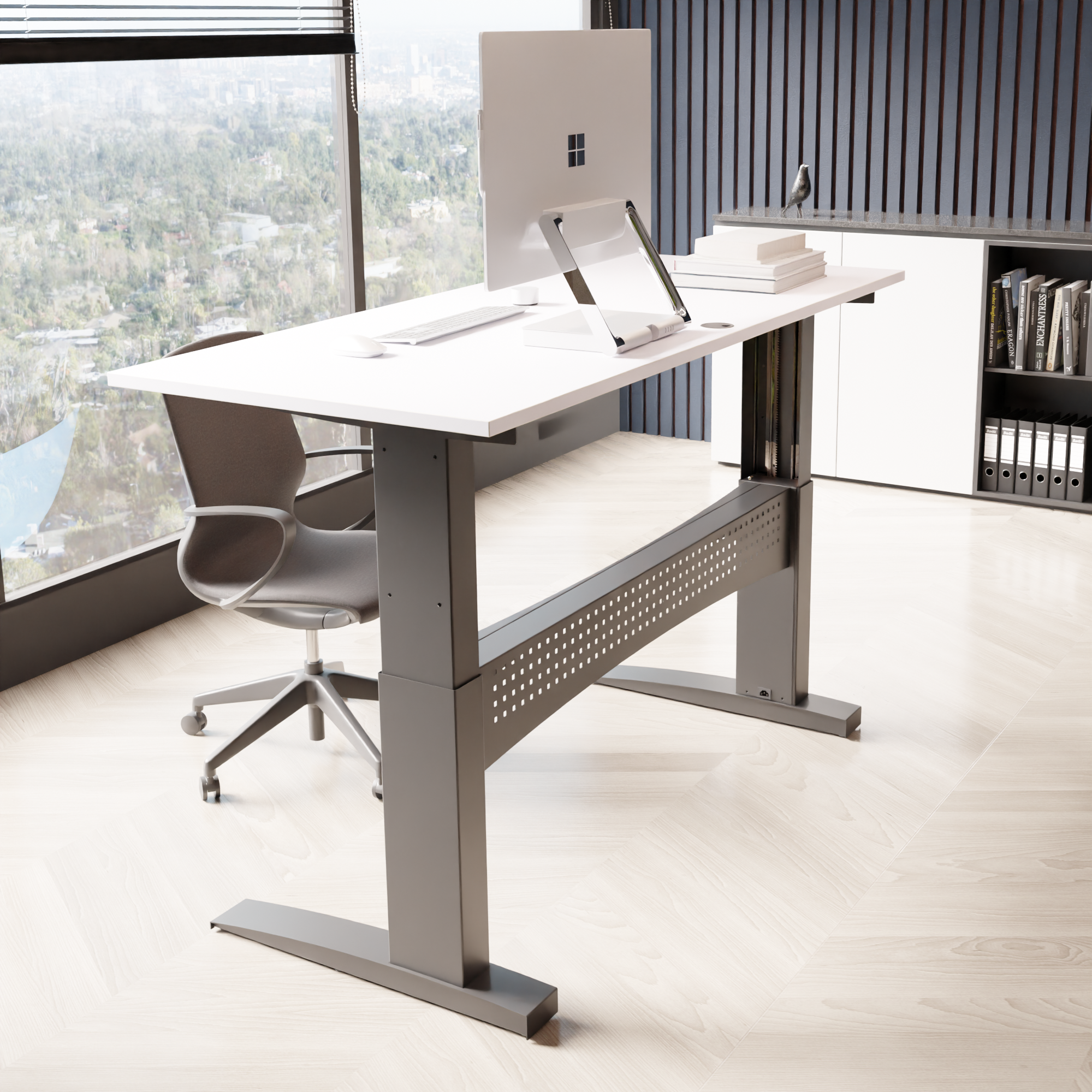 Elektrisch verstelbaar bureau | 160x80 cm | Wit met zwart frame