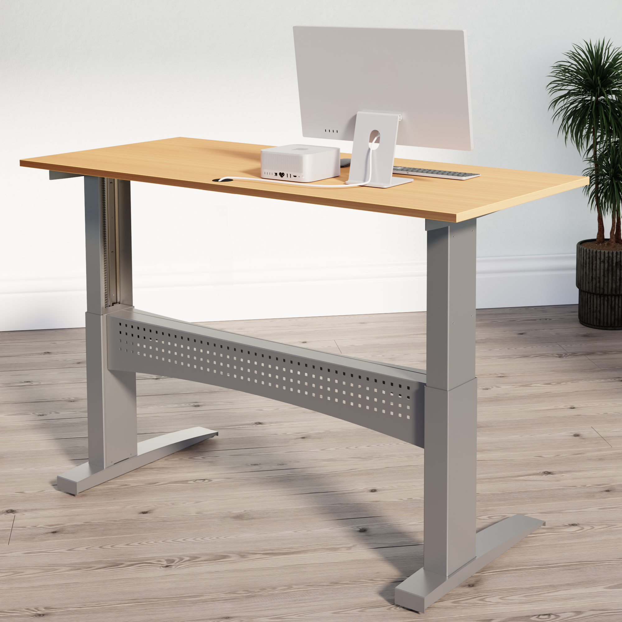 Elektrisch verstelbaar bureau | 160x80 cm | Beuken met zilver frame