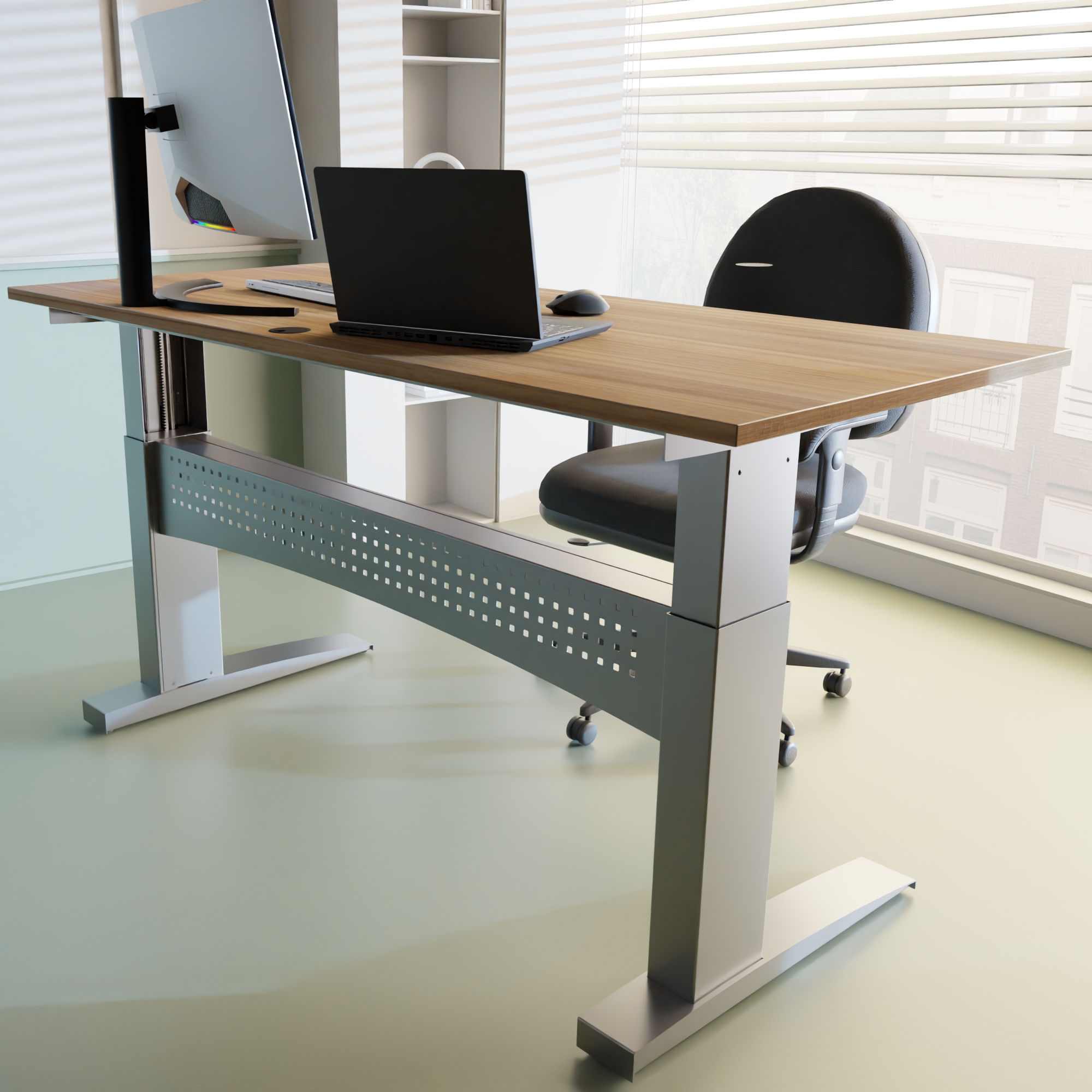 Elektrisch verstelbaar bureau | 180x80 cm | Walnoot met zilver frame