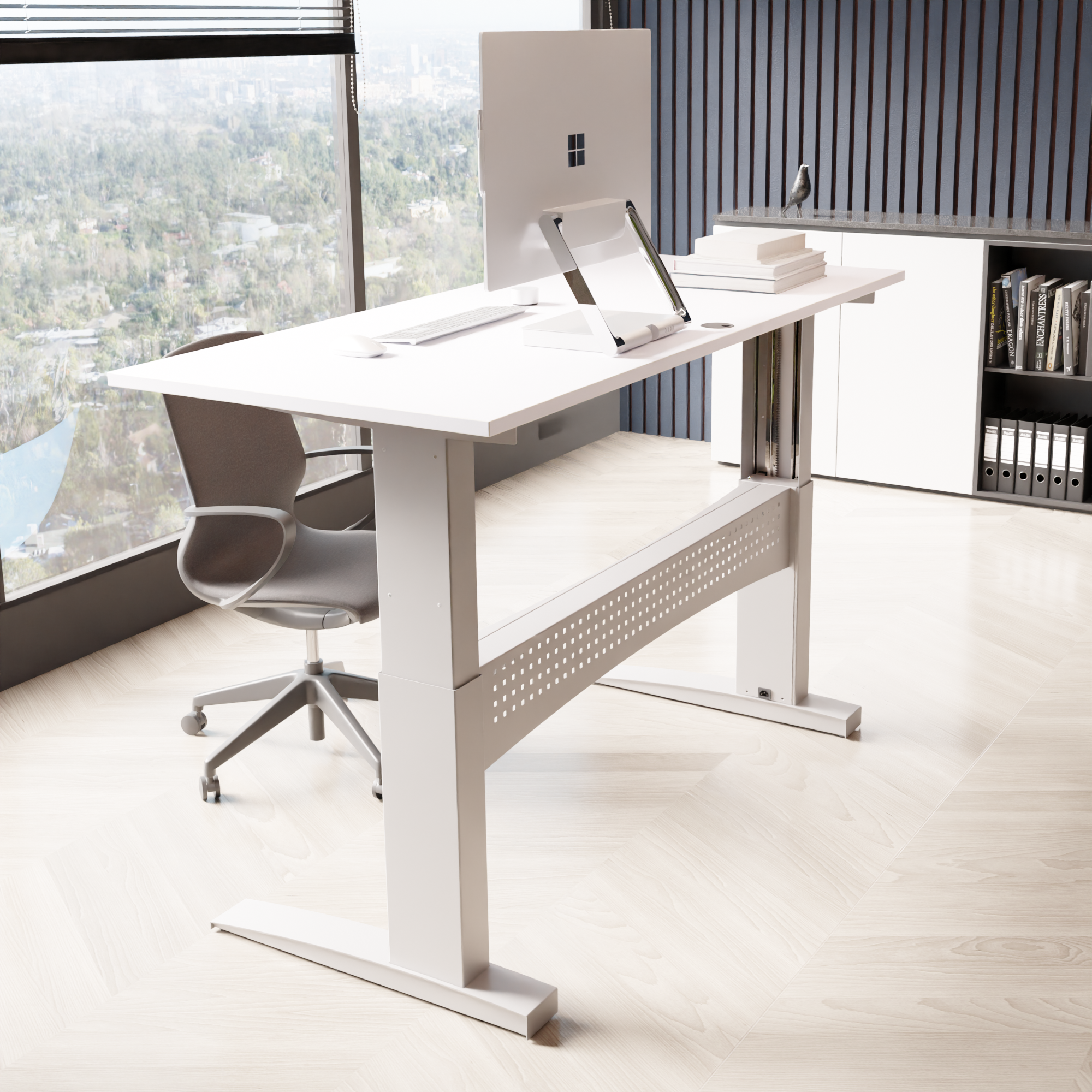 Elektrisch verstelbaar bureau | 180x80 cm | Wit met zilver frame