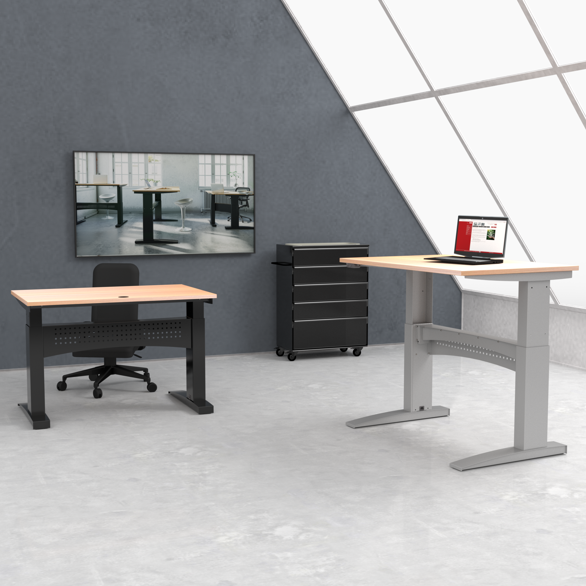 Elektrisch verstelbaar bureau | 120x80 cm | Beuken met zilver frame