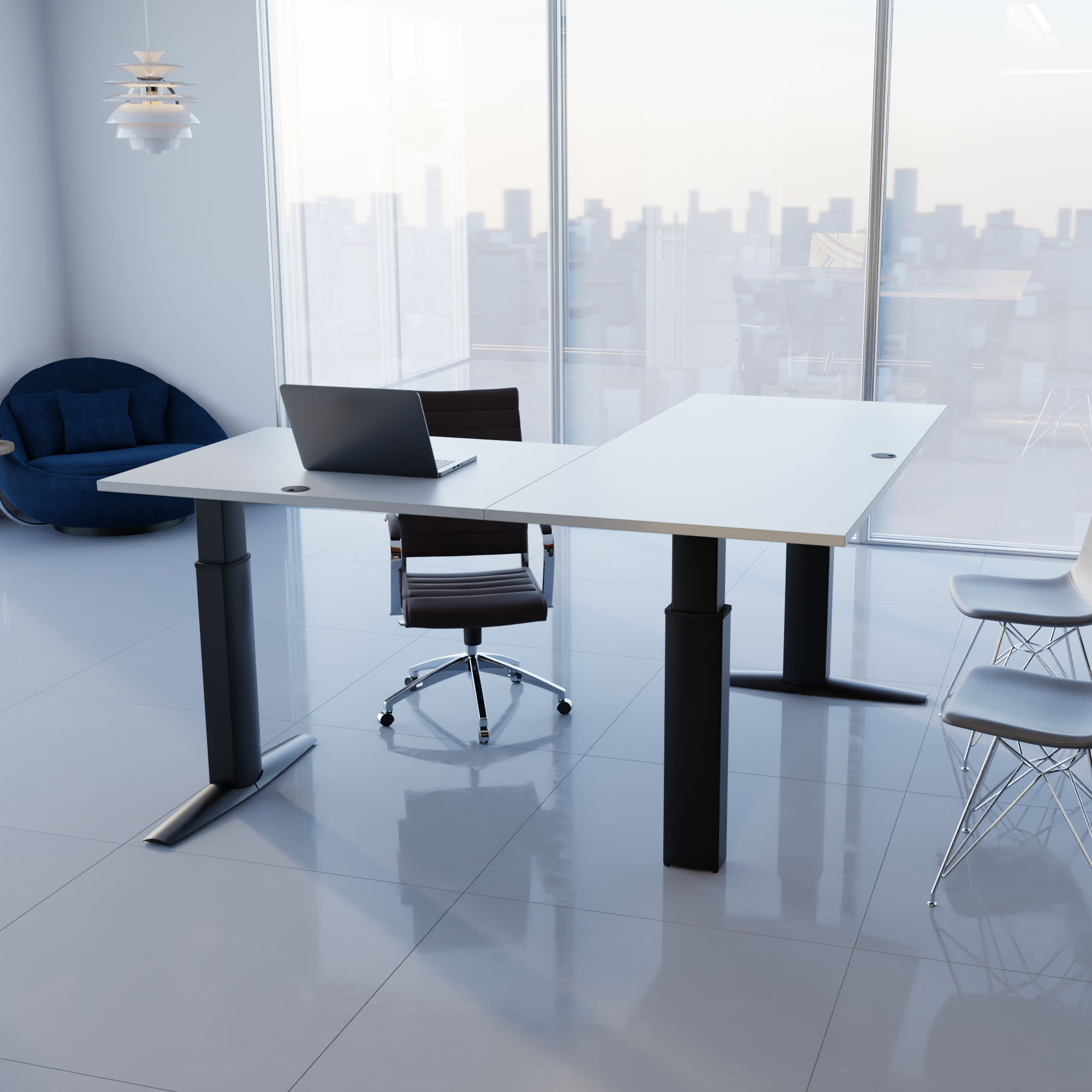 Elektrisch verstelbaar bureau | 160x160 cm | Wit met zwart frame