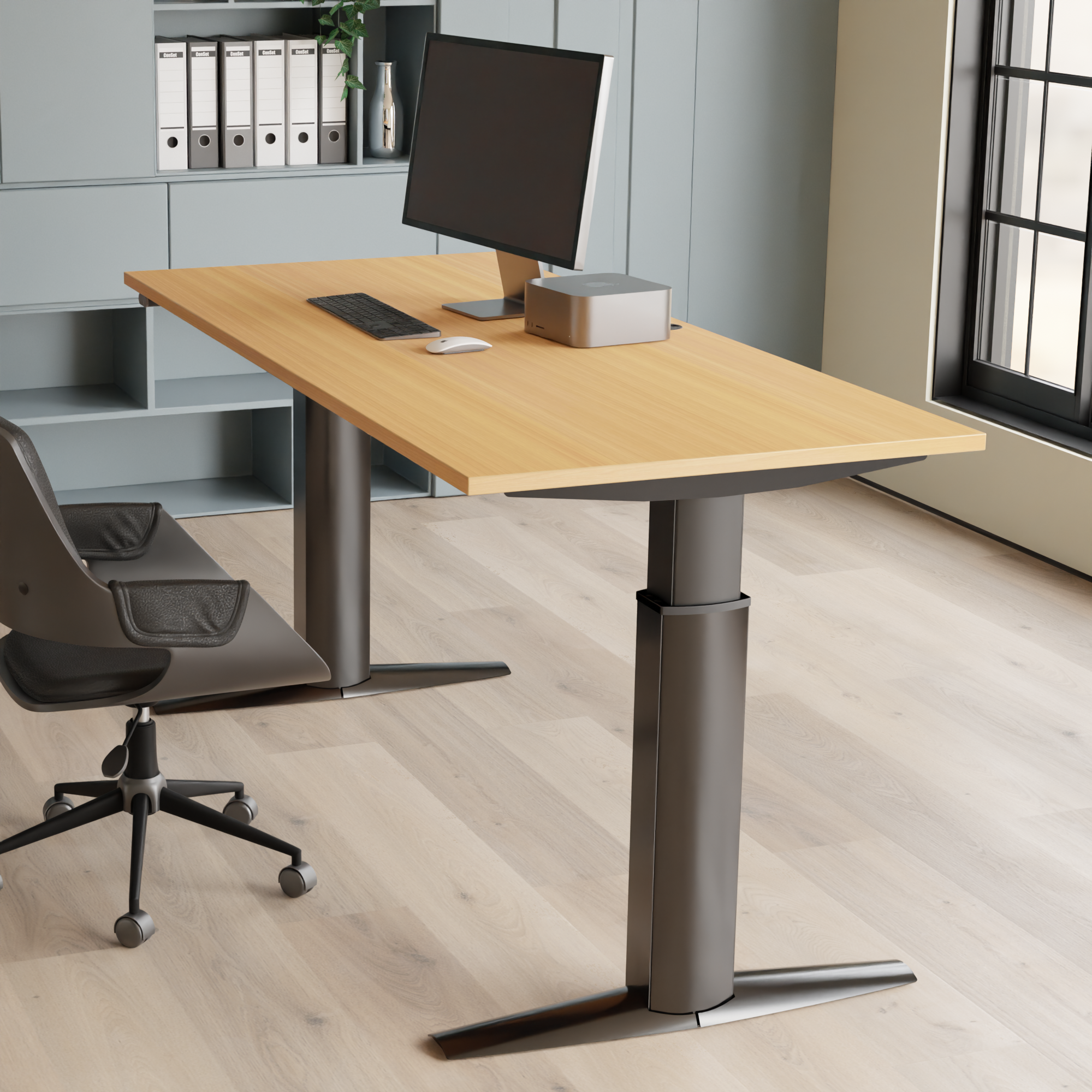 Elektrisch verstelbaar bureau | 160x80 cm | Beuken met zwart frame