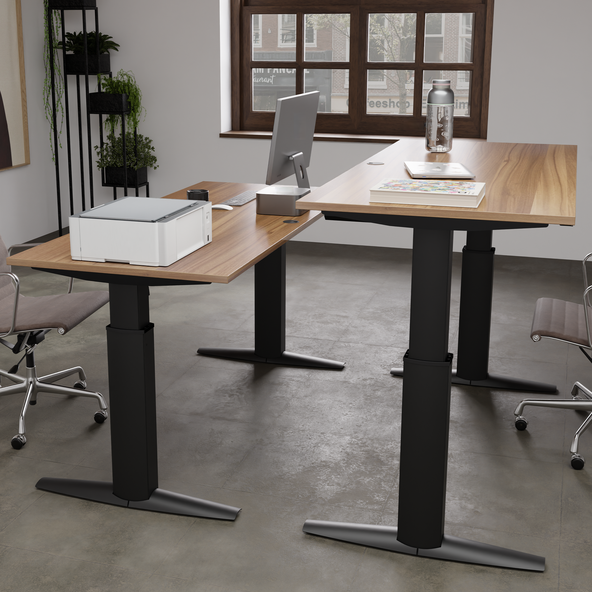 Elektrisch verstelbaar bureau | 140x80 cm | Walnoot met zwart frame