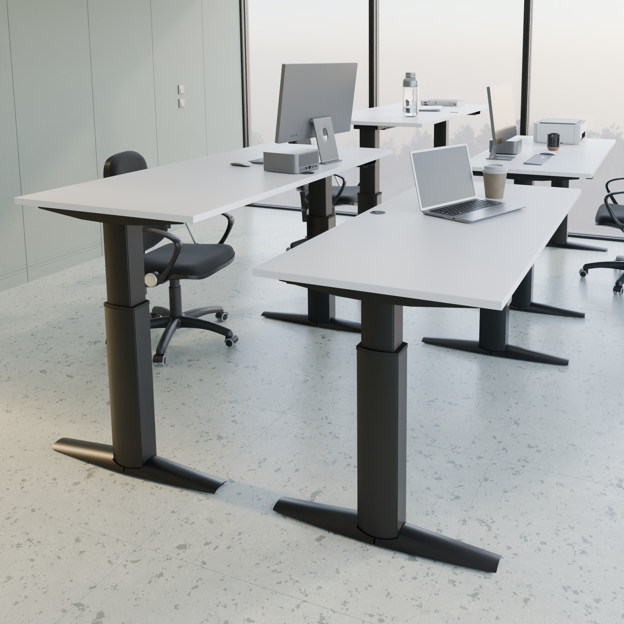 Elektrisch verstelbaar bureau | 180x80 cm | Wit met zwart frame