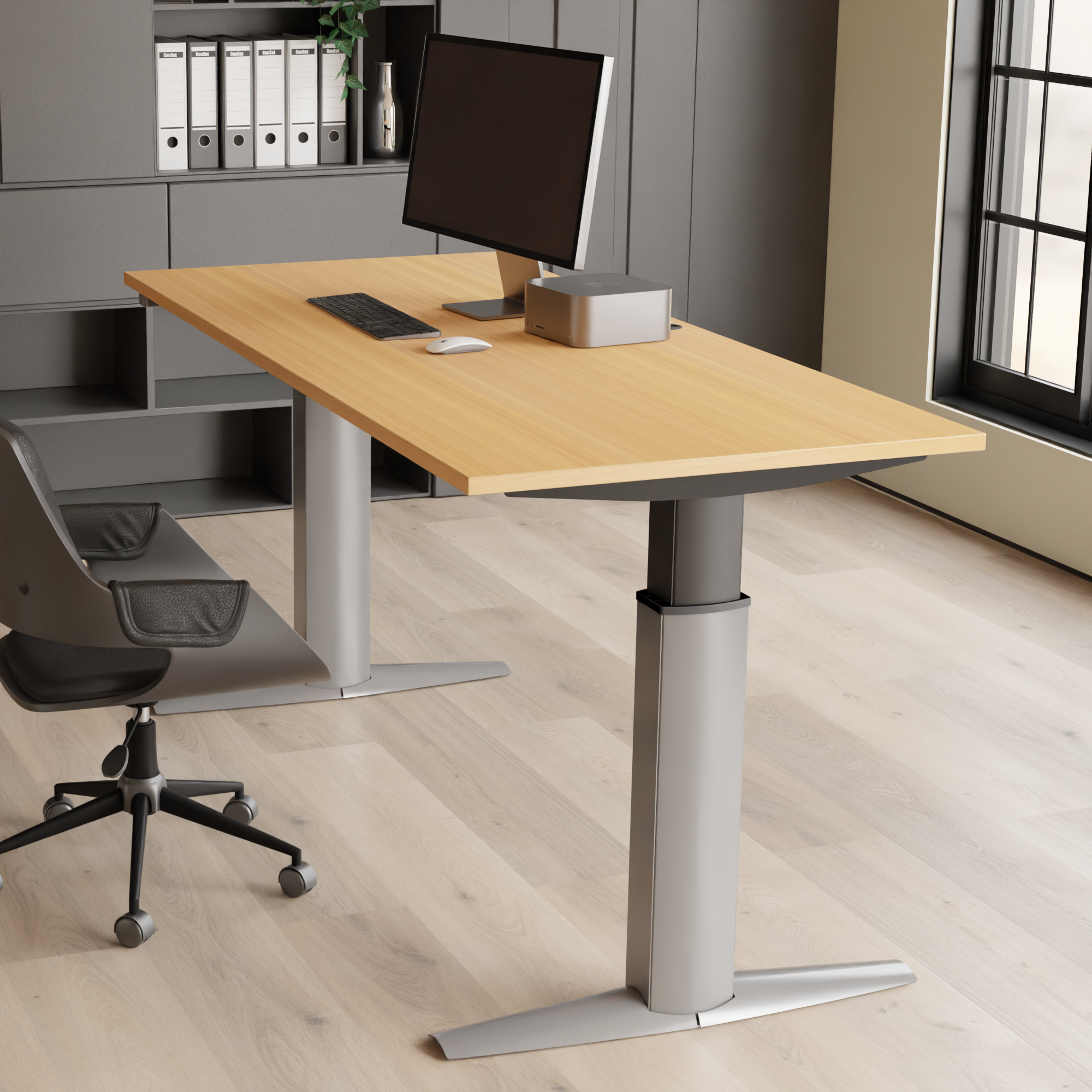 Elektrisch verstelbaar bureau | 180x80 cm | Beuken met zilver frame