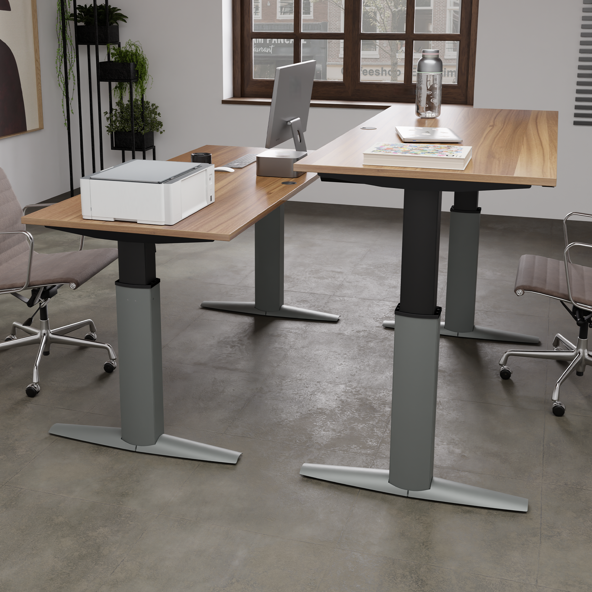 Elektrisch verstelbaar bureau | 180x80 cm | Walnoot met zilver frame