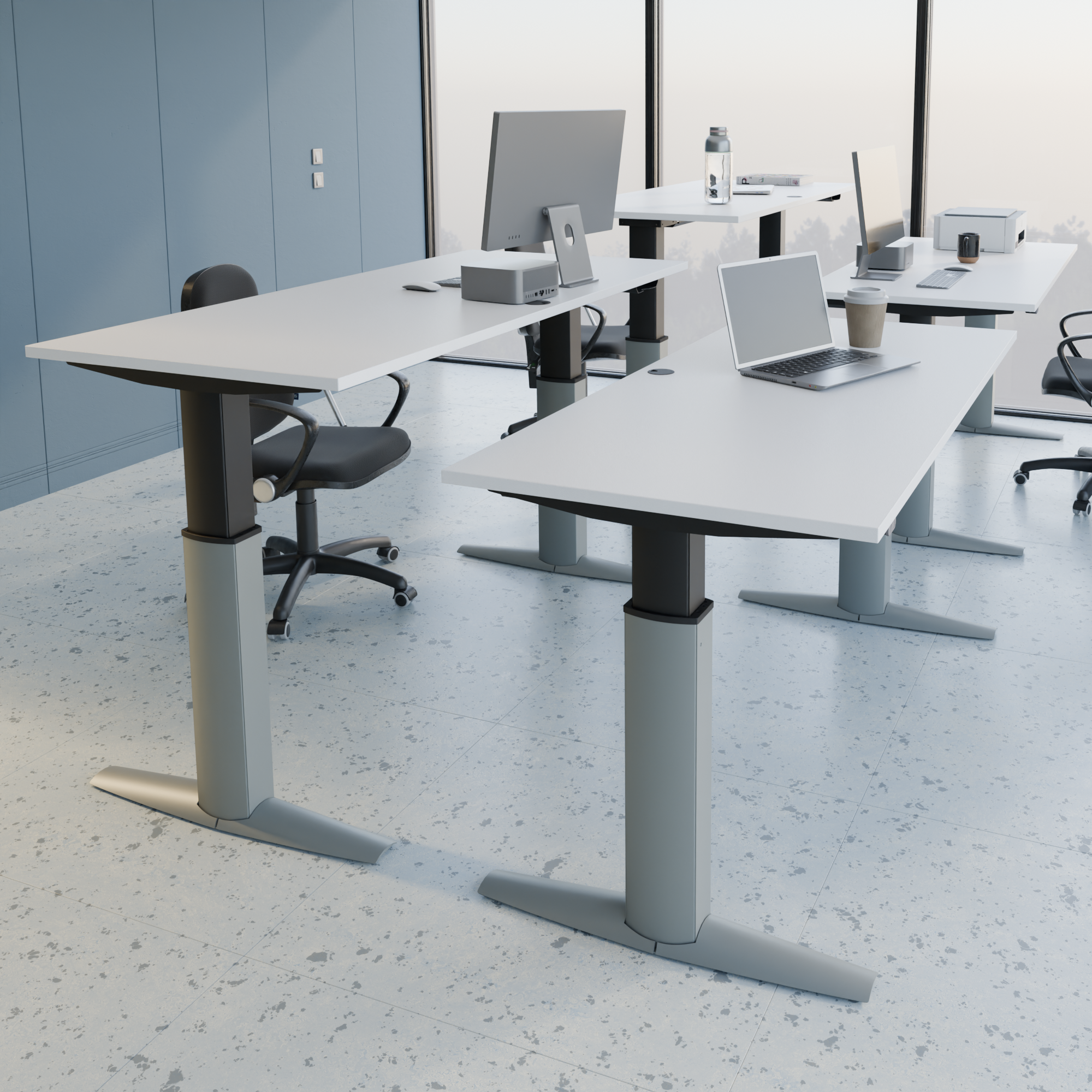 Elektrisch verstelbaar bureau | 180x80 cm | Wit met zilver frame