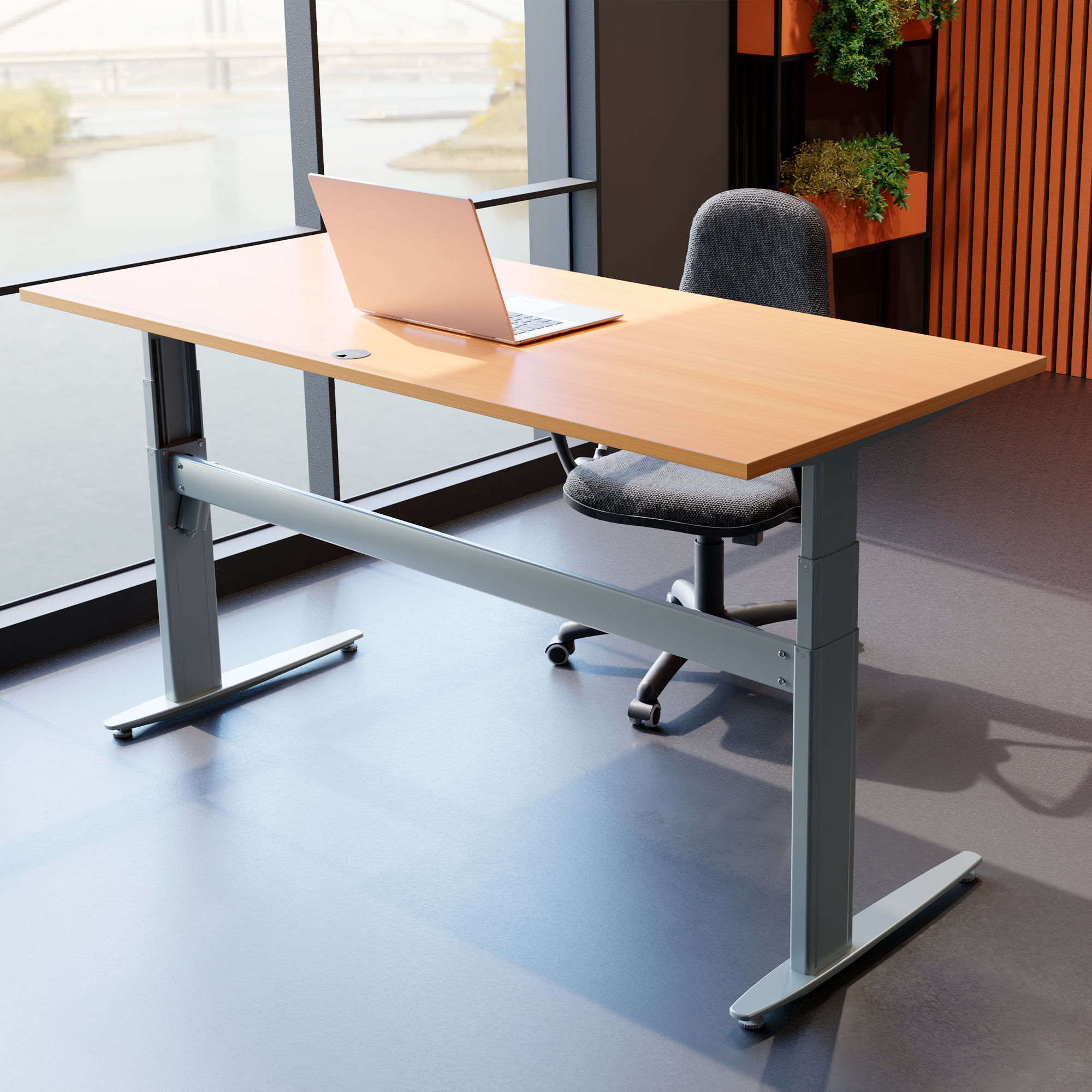Elektrisch verstelbaar bureau | 140x80 cm | Beuken met zilver frame
