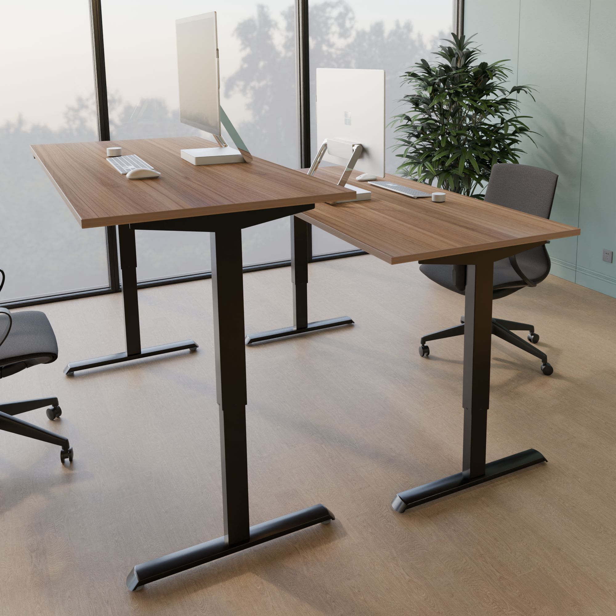 Elektrisch verstelbaar bureau | 140x80 cm | Walnoot met zwart frame