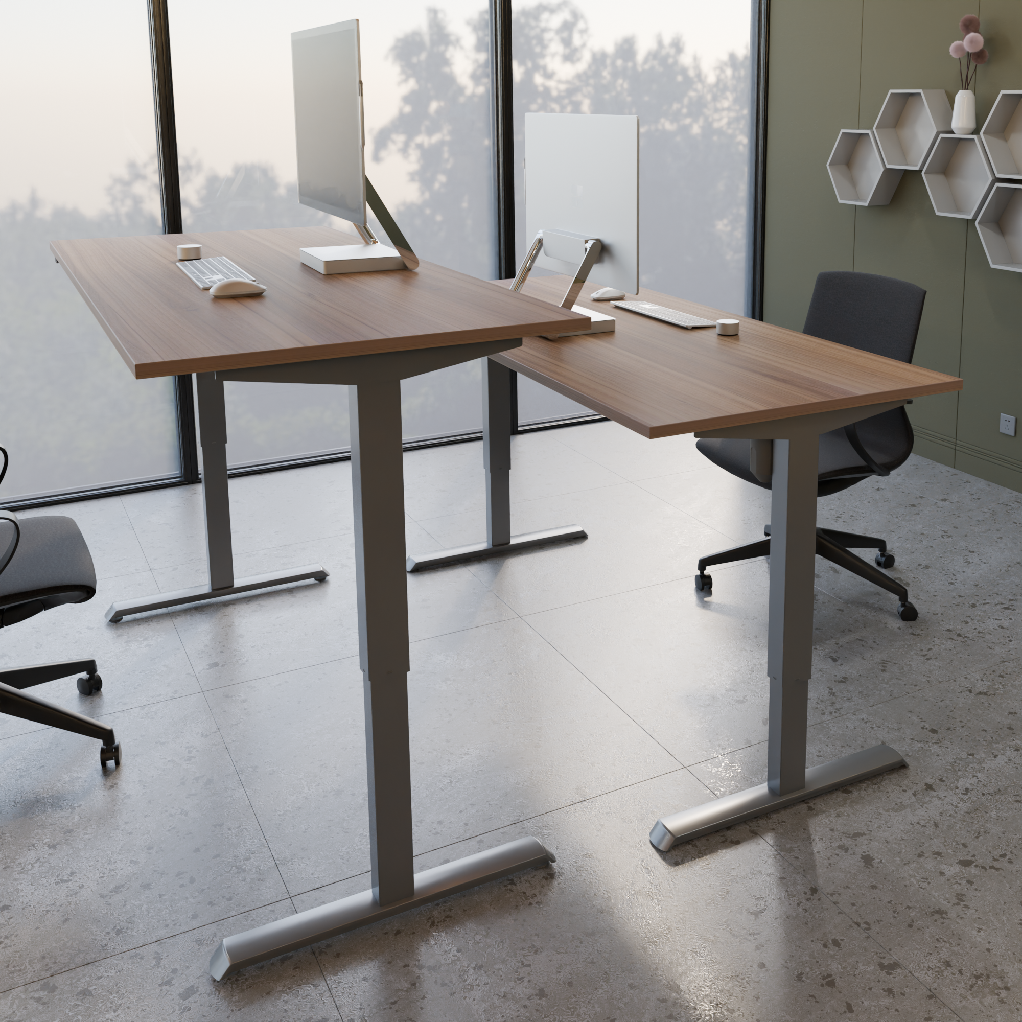 Elektrisch verstelbaar bureau | 160x80 cm | Walnoot met zilver frame