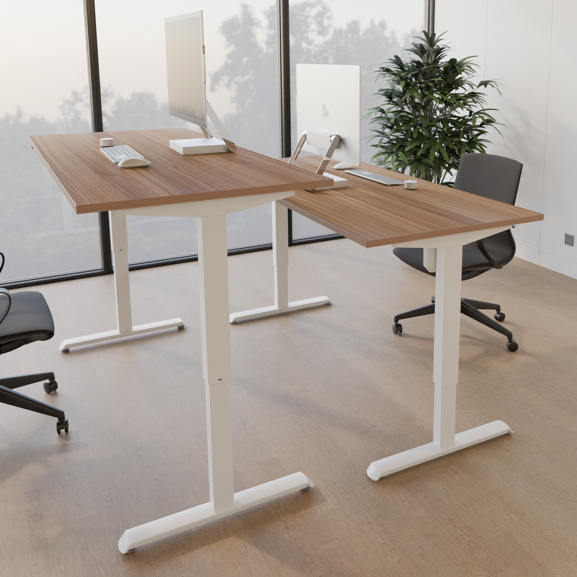 Elektrisch verstelbaar bureau | 140x80 cm | Walnoot met wit frame