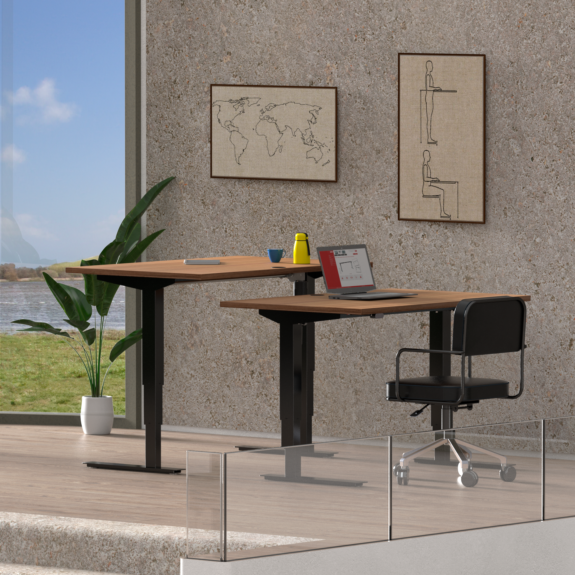 Elektrisch verstelbaar bureau | 100x60 cm | Walnoot met zwart frame