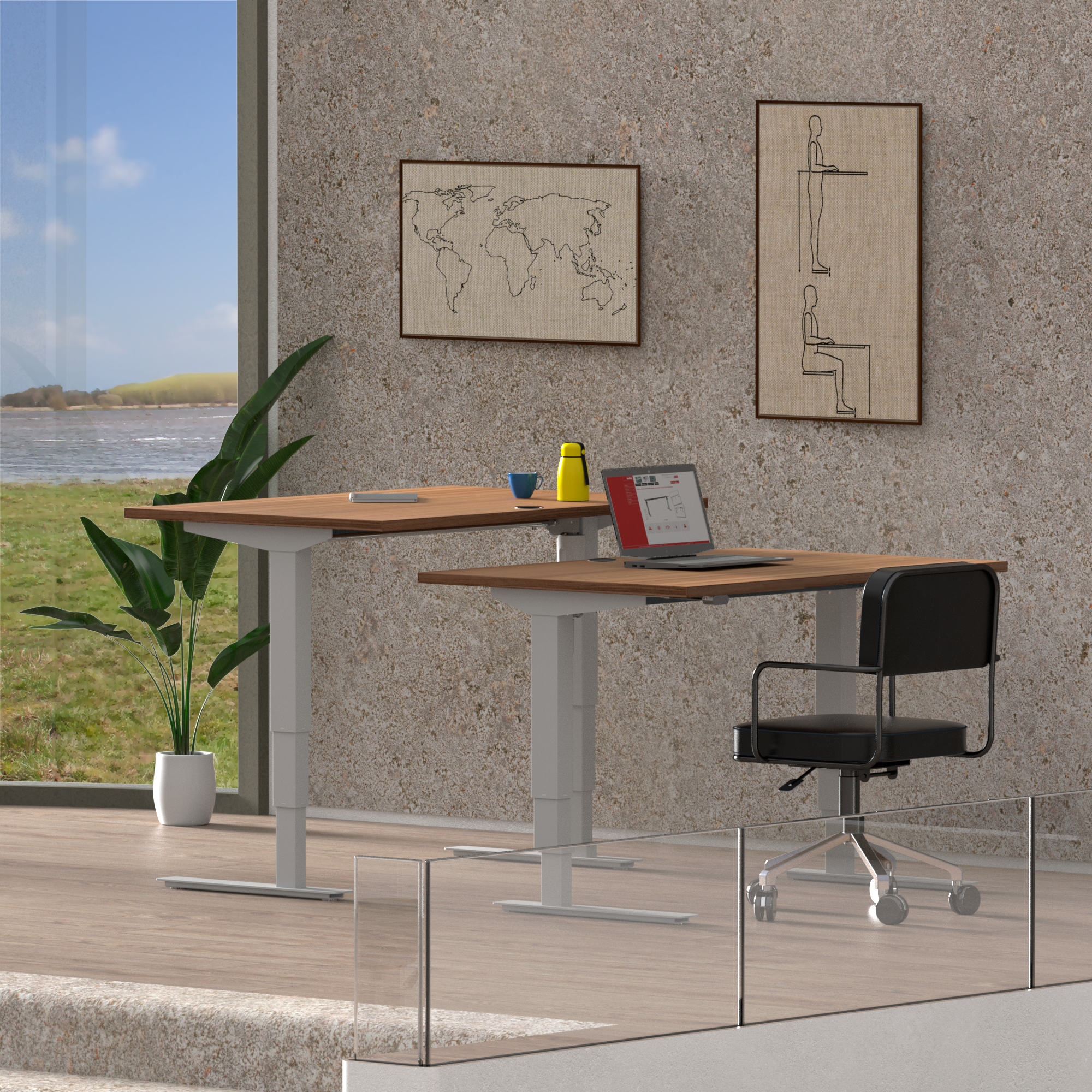 Elektrisch verstelbaar bureau | 100x60 cm | Walnoot met zilver frame