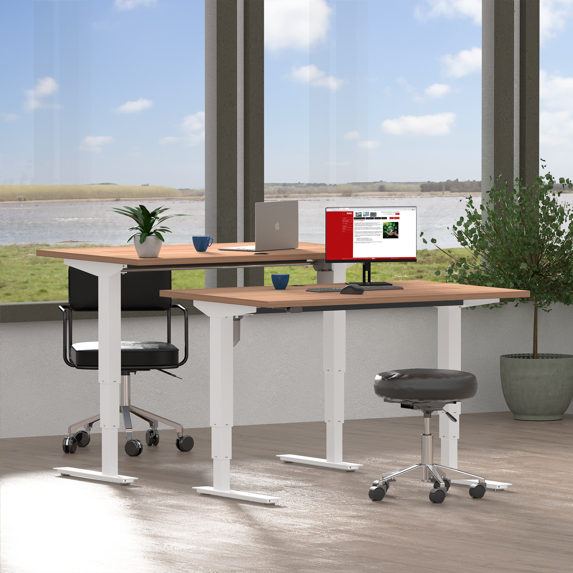 Elektrisch verstelbaar bureau | 120x60 cm | Beuken met wit frame