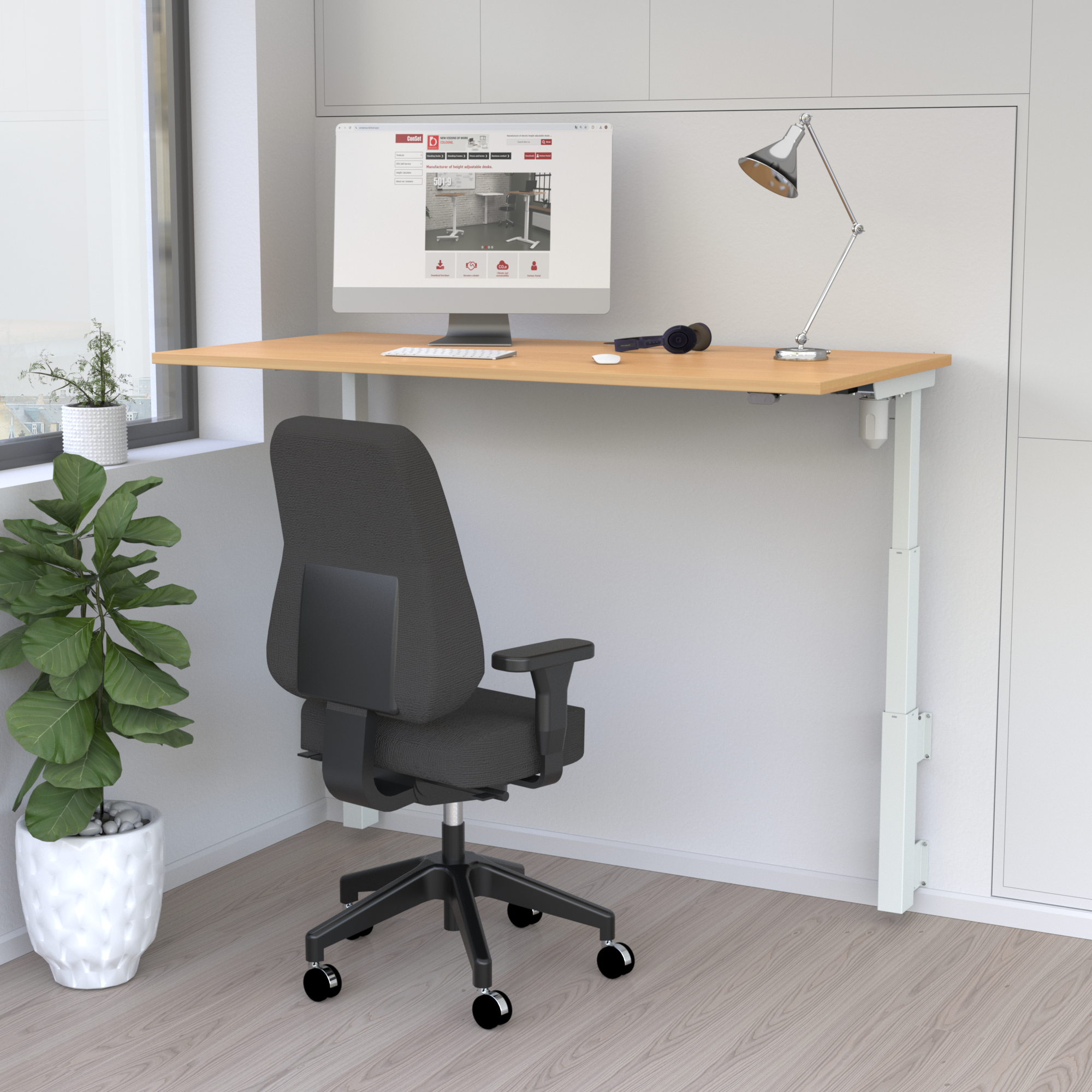 Elektrisch verstelbaar bureau | 180x80 cm | Beuken met wit frame