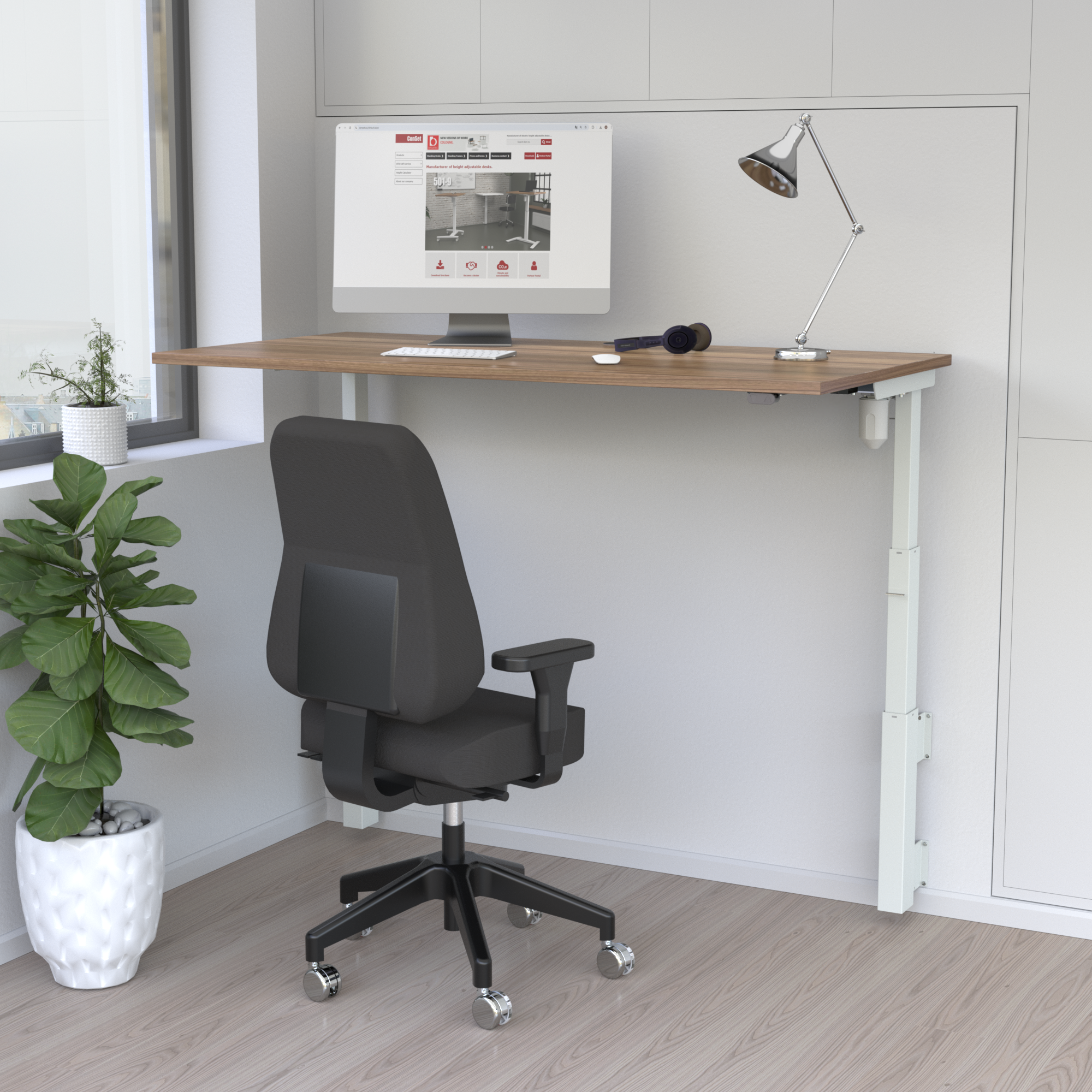 Elektrisch verstelbaar bureau | 140x80 cm | Walnoot met wit frame