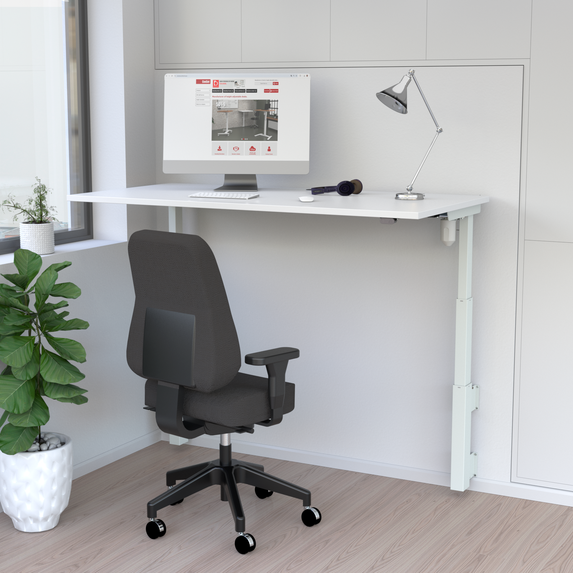 Elektrisch verstelbaar bureau | 140x80 cm | Wit met wit frame