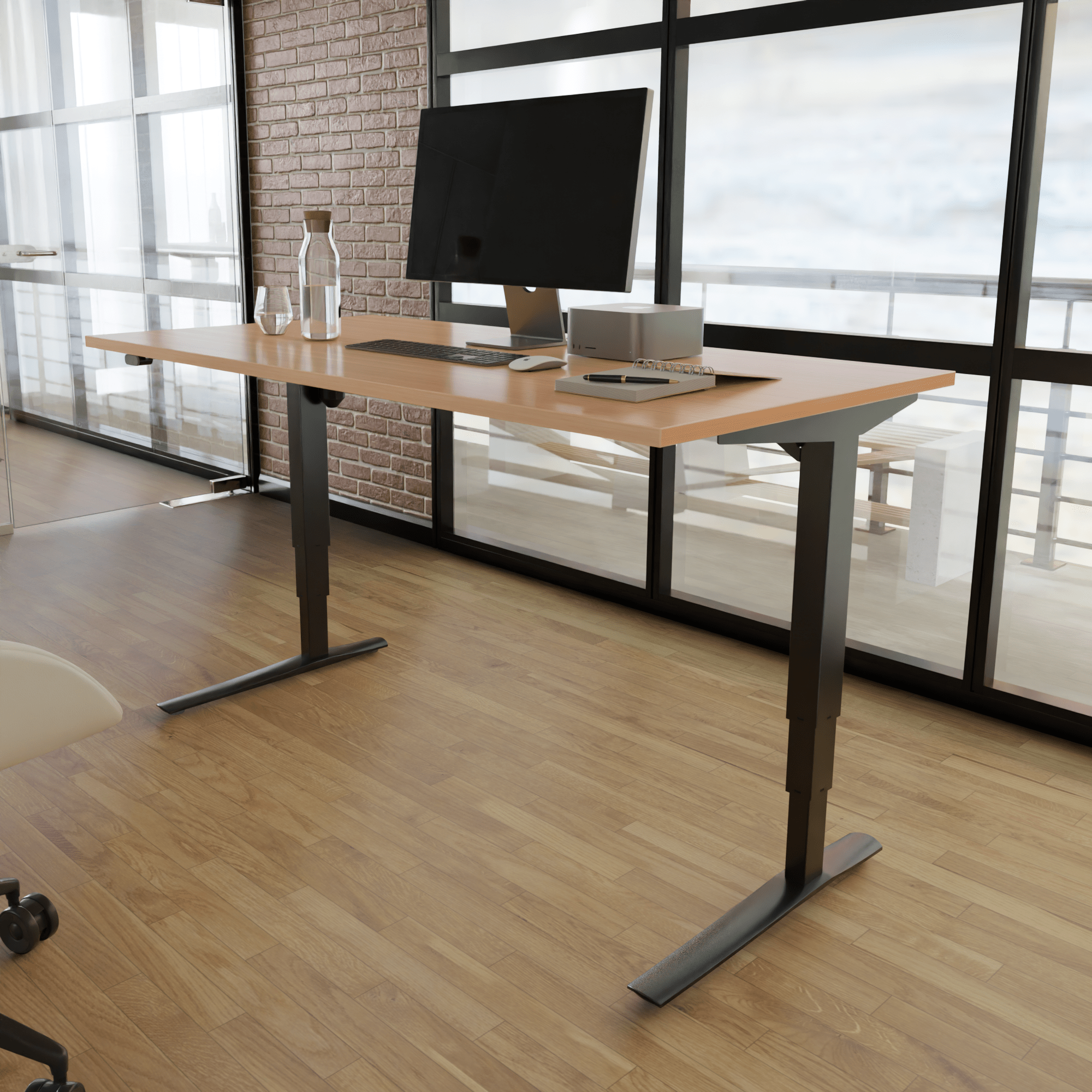 Elektrisch verstelbaar bureau | 160x80 cm | Beuken met zwart frame