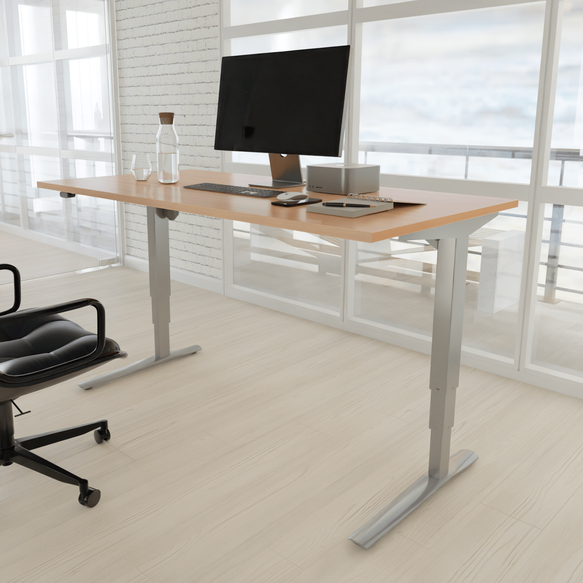 Elektrisch verstelbaar bureau | 180x80 cm | Beuken met zilver frame