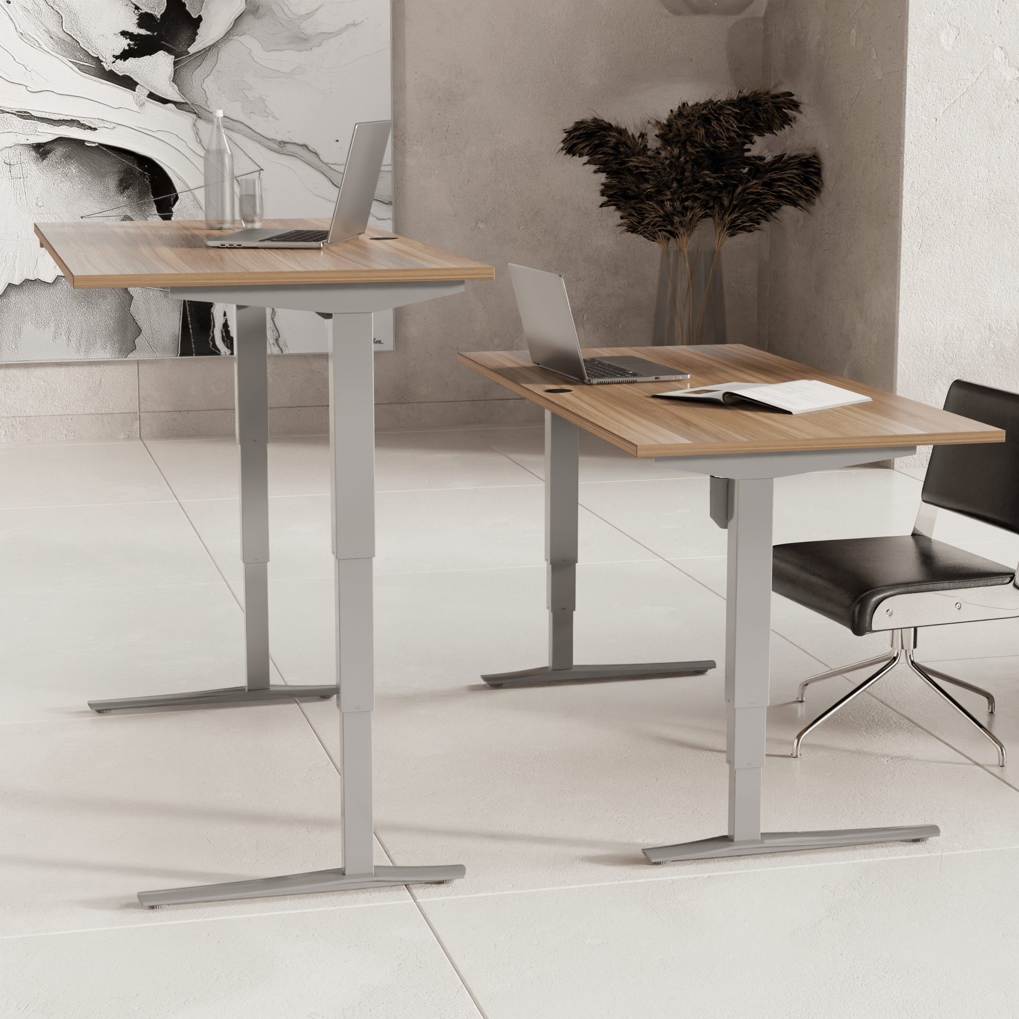 Elektrisch verstelbaar bureau | 160x80 cm | Walnoot met zilver frame