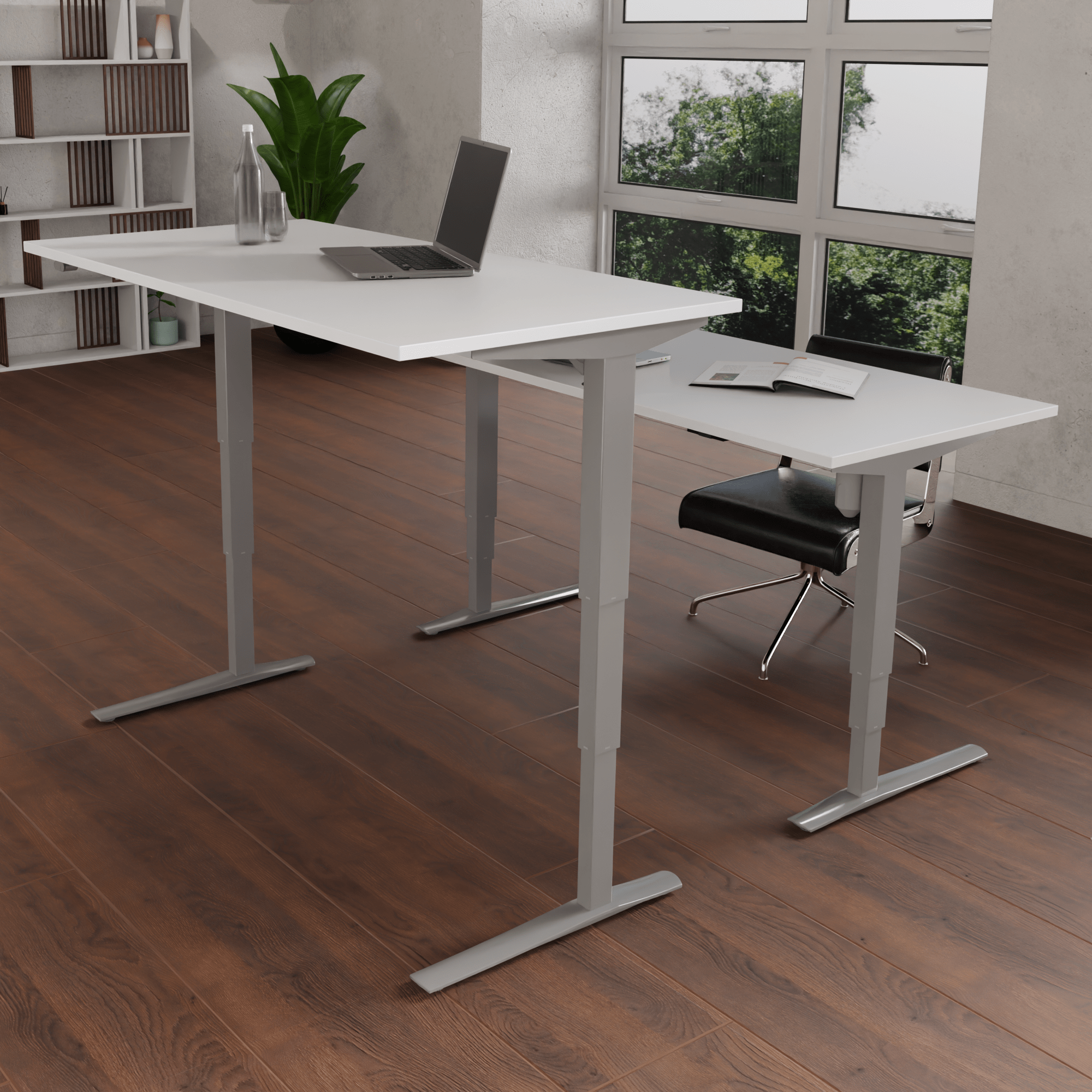 Elektrisch verstelbaar bureau | 140x80 cm | Wit met zilver frame