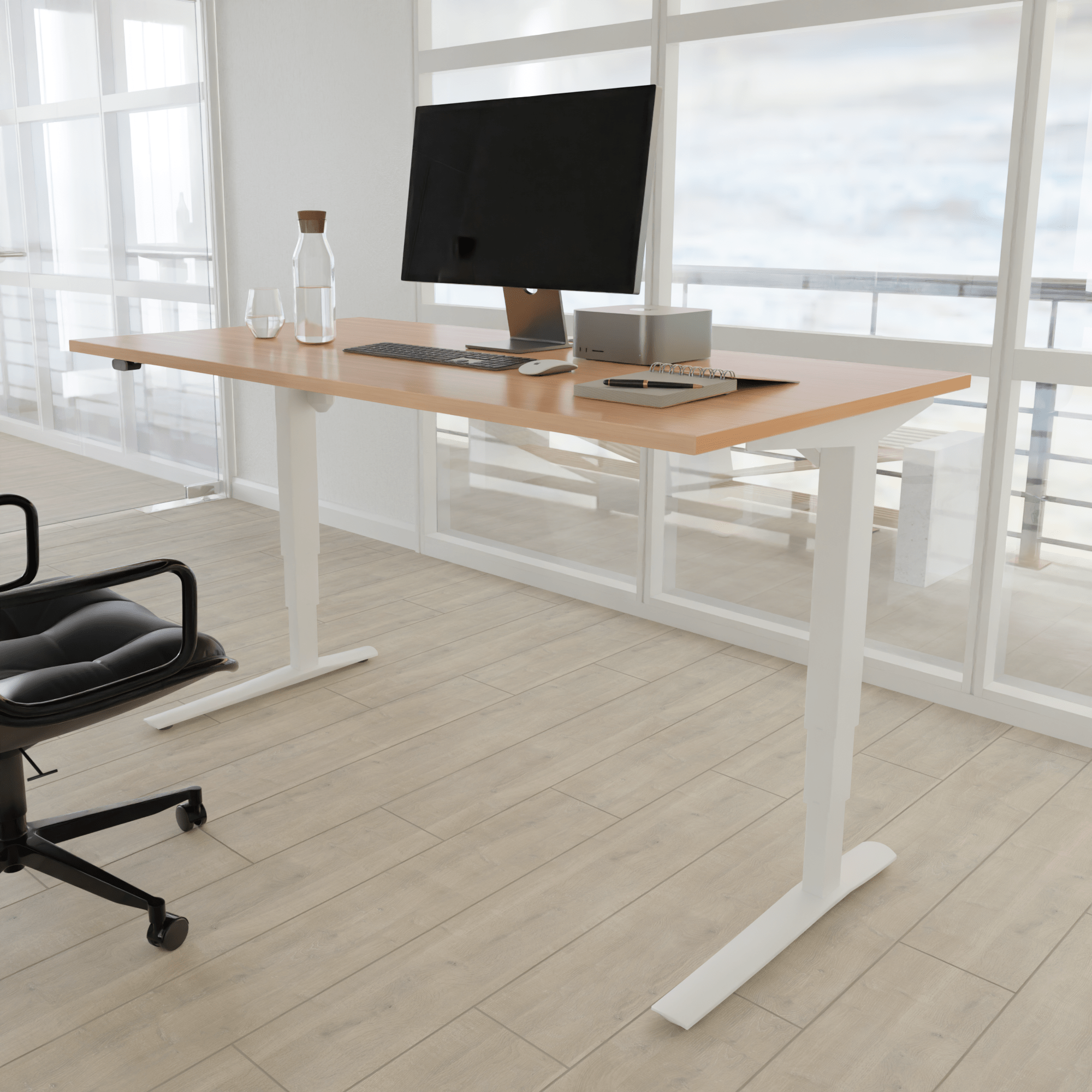 Elektrisch verstelbaar bureau | 120x80 cm | Beuken met wit frame