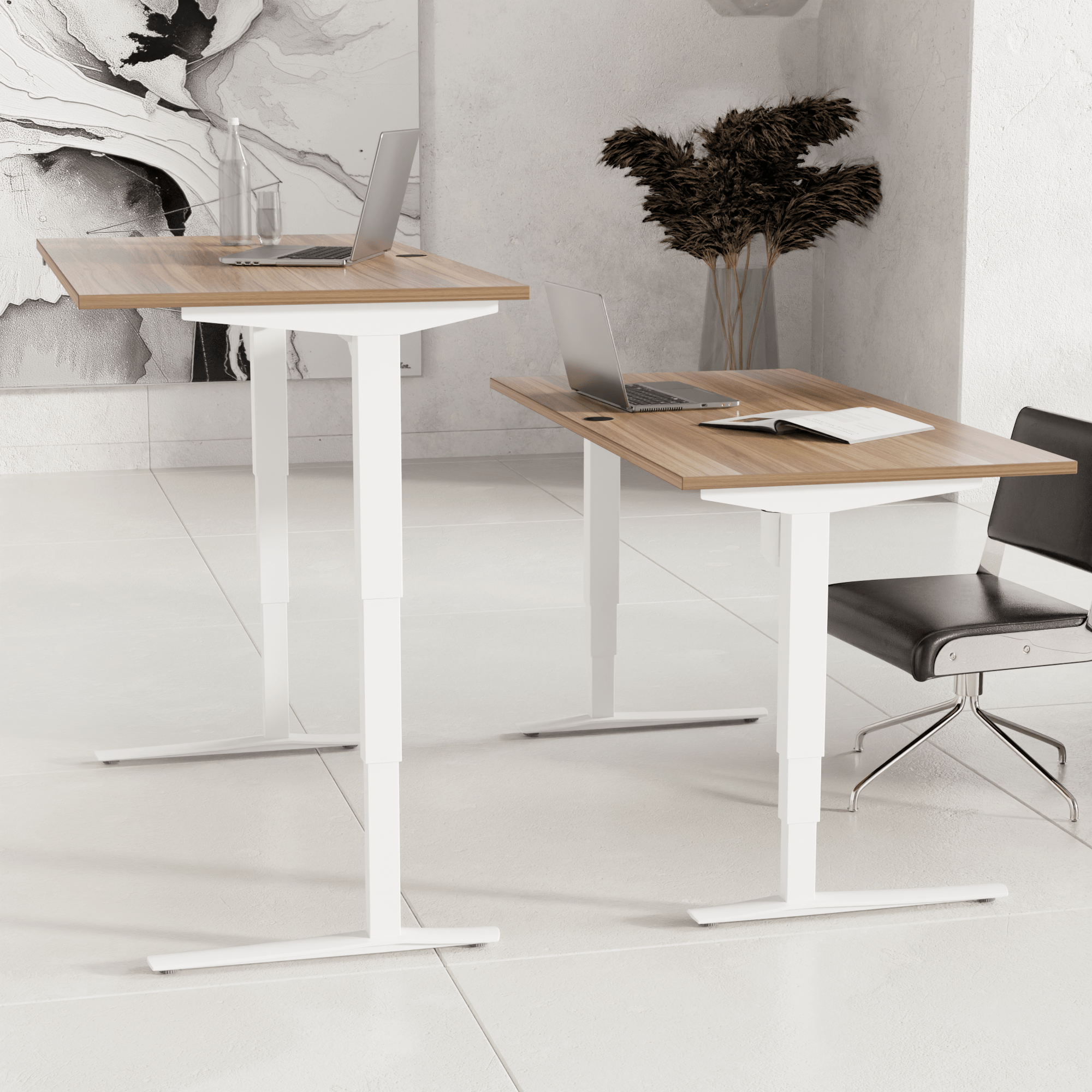Elektrisch verstelbaar bureau | 120x80 cm | Walnoot met wit frame
