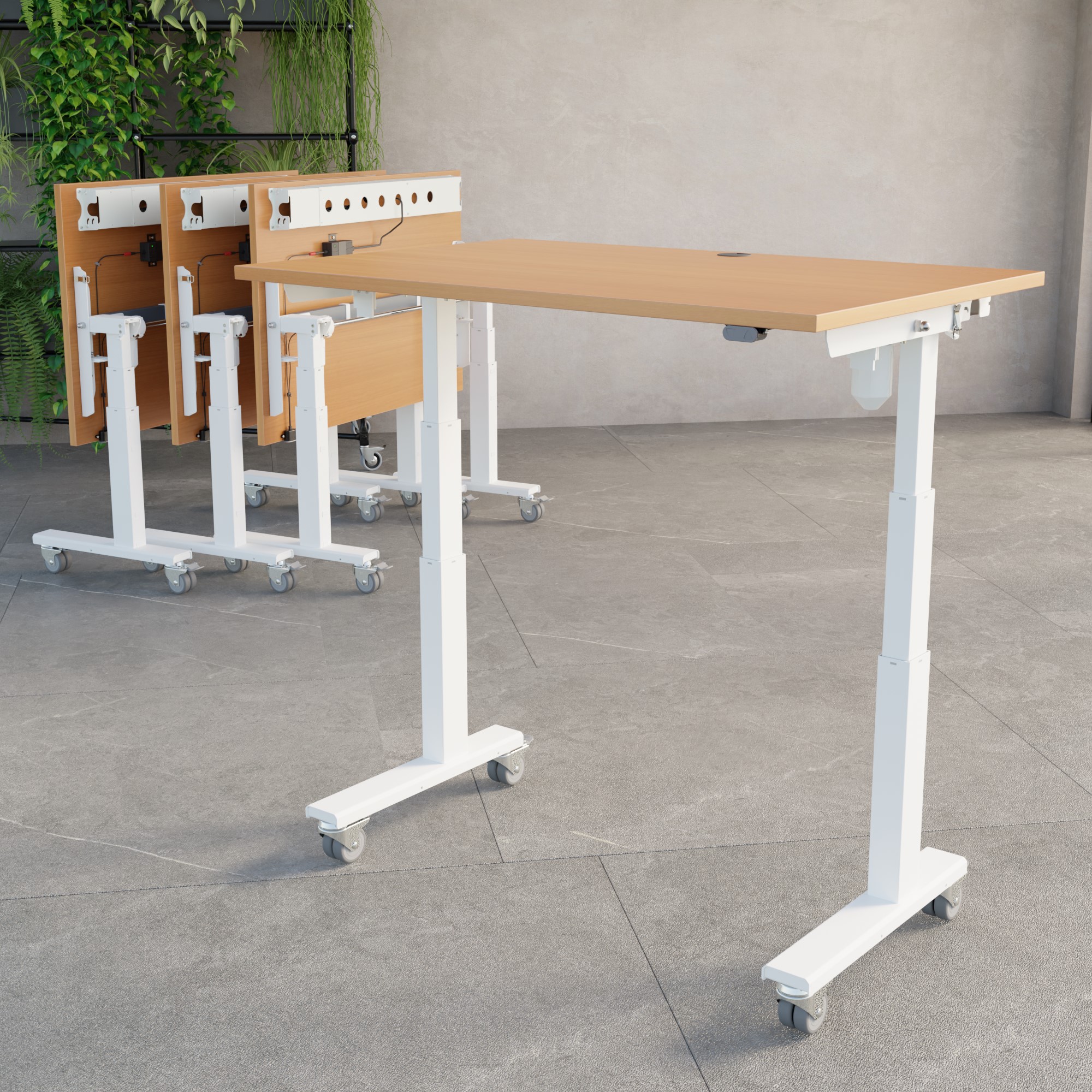 Elektrisch verstelbaar bureau | 160x80 cm | Beuken met wit frame