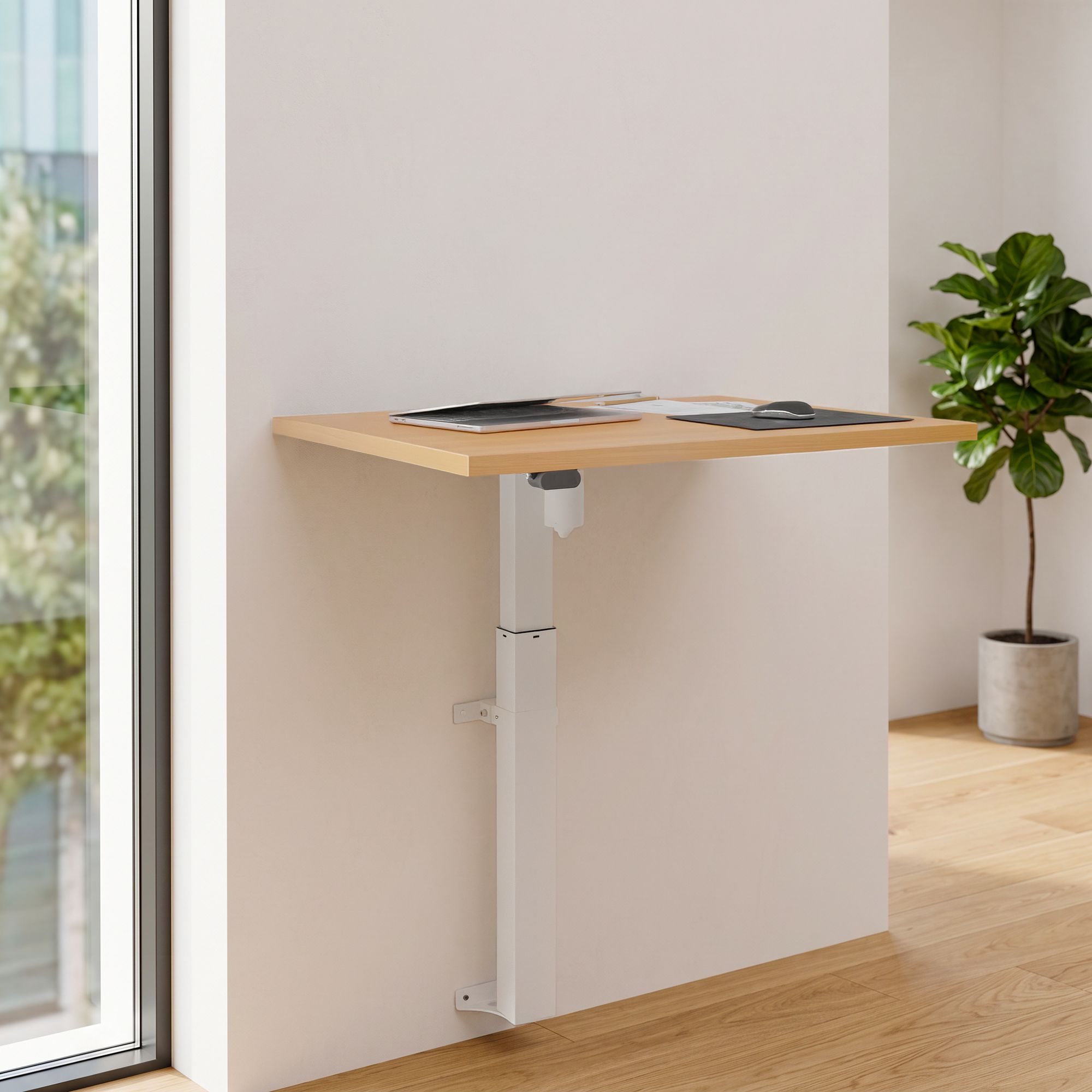 Elektrisch verstelbaar bureau | 80x60 cm | Beuken met wit frame